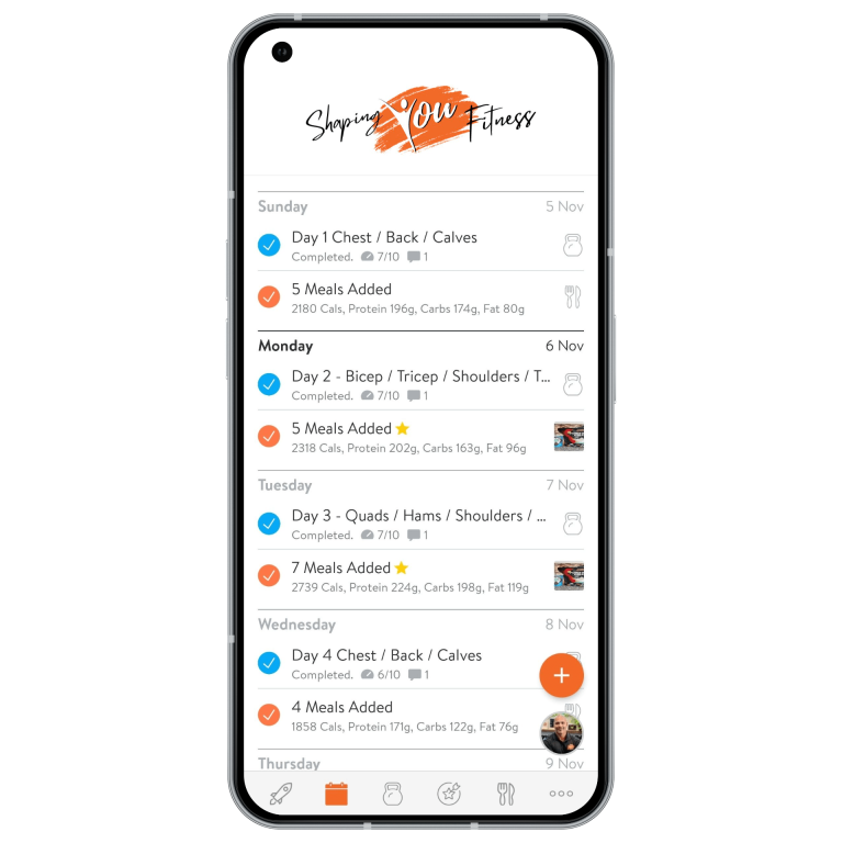 Shaping You Fitness App Week Schedule